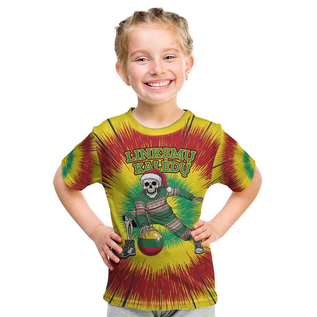 Personalized Lithuania Christmas Tie Dye Kid T Shirt Skeleton Basketball Slam Dunk Santa Hat LT19