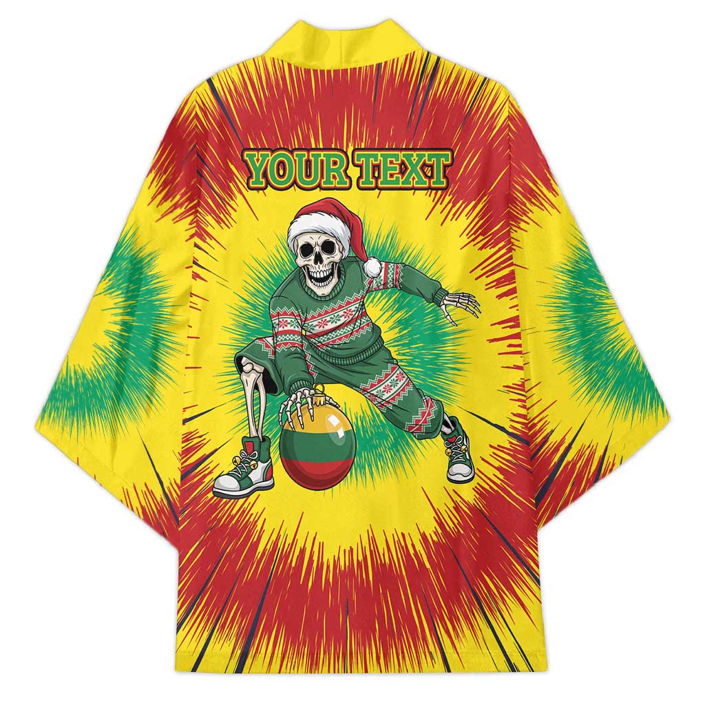 Personalized Lithuania Christmas Tie Dye Kimono Skeleton Basketball Slam Dunk Santa Hat LT19