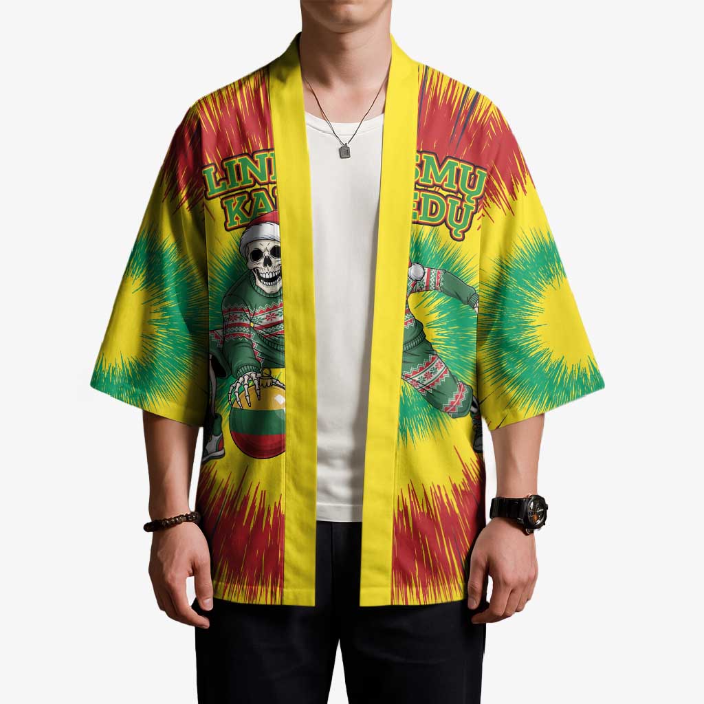 Personalized Lithuania Christmas Tie Dye Kimono Skeleton Basketball Slam Dunk Santa Hat LT19