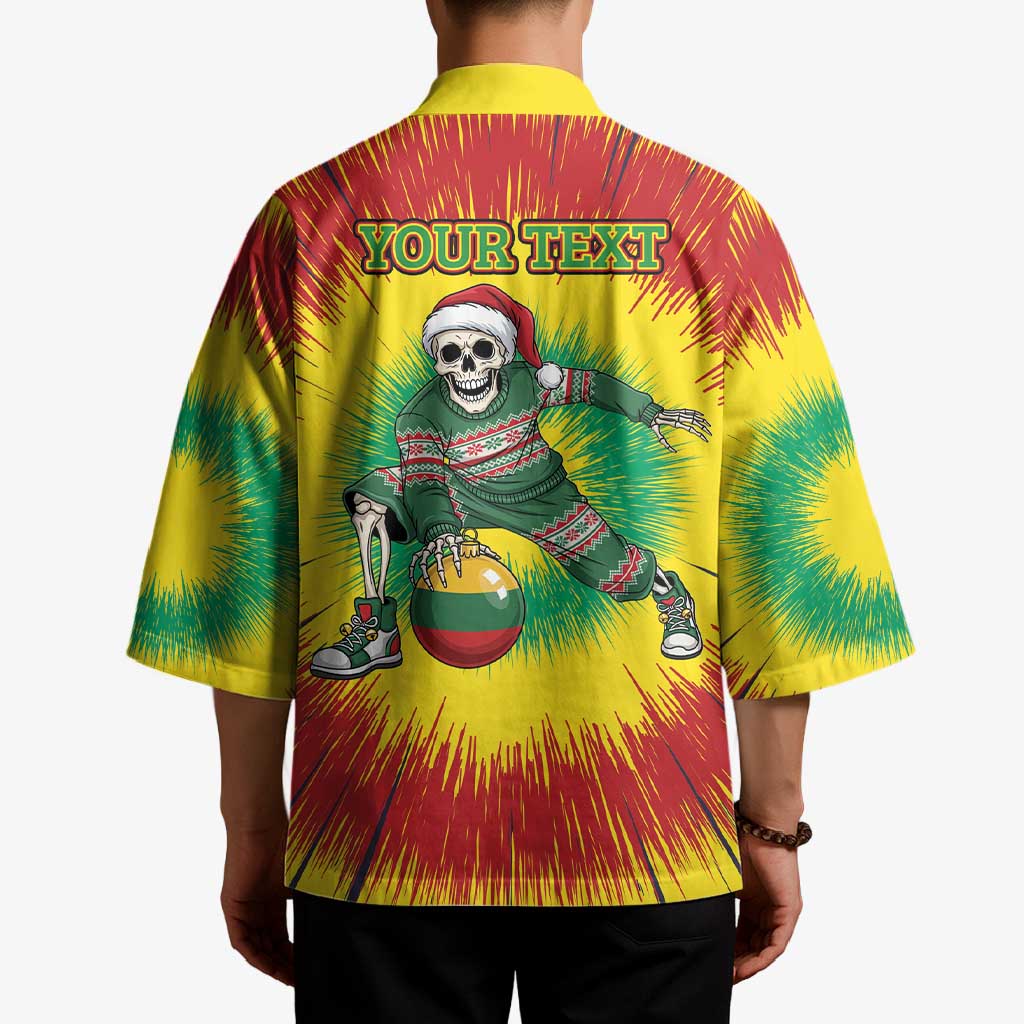 Personalized Lithuania Christmas Tie Dye Kimono Skeleton Basketball Slam Dunk Santa Hat LT19