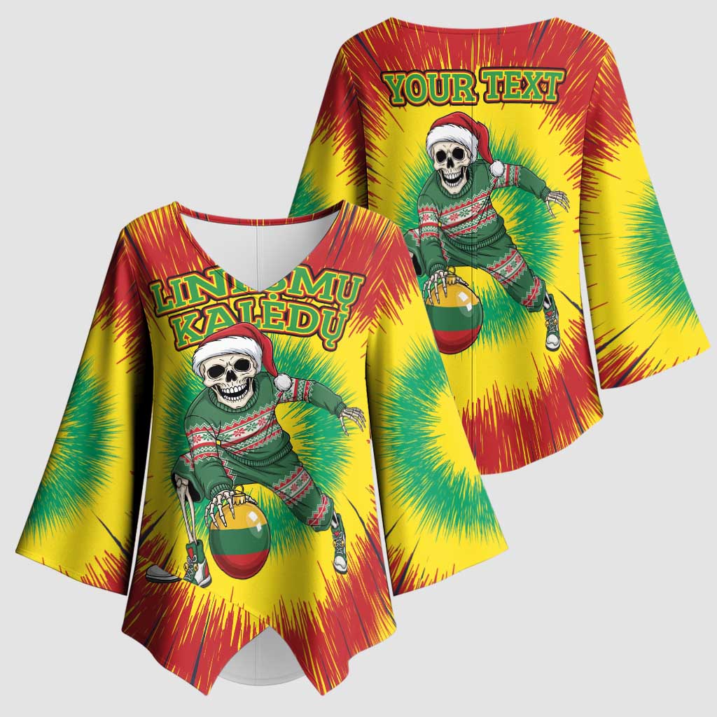 Personalized Lithuania Christmas Tie Dye Kimono Sleeve Blouse Skeleton Basketball Slam Dunk Santa Hat LT19