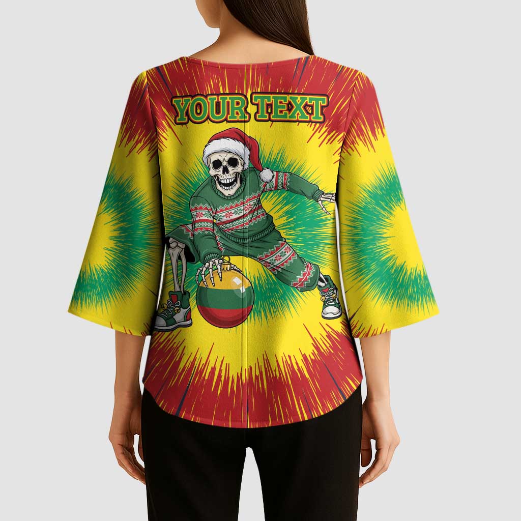 Personalized Lithuania Christmas Tie Dye Kimono Sleeve Blouse Skeleton Basketball Slam Dunk Santa Hat LT19