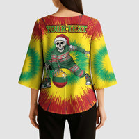 Personalized Lithuania Christmas Tie Dye Kimono Sleeve Blouse Skeleton Basketball Slam Dunk Santa Hat LT19