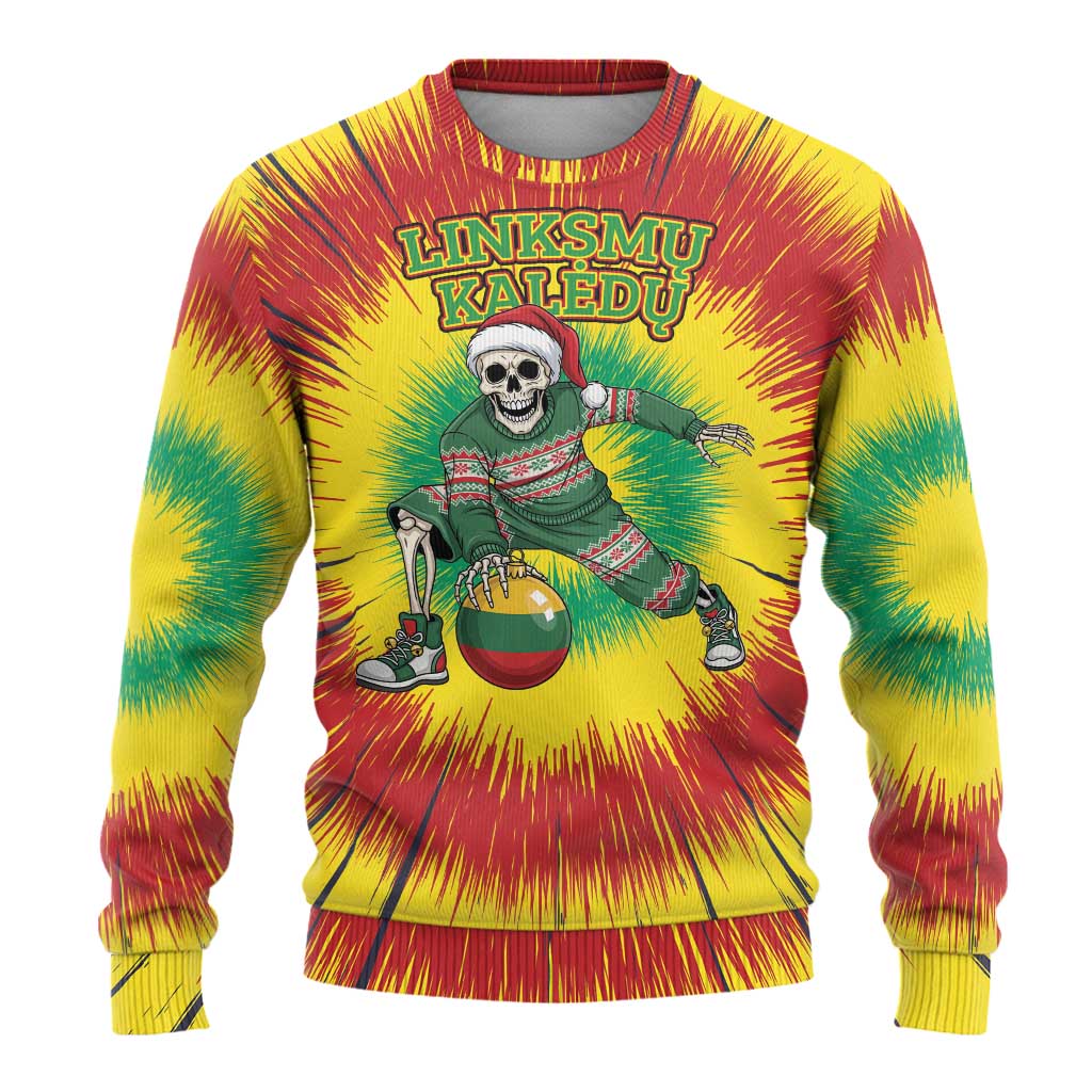 Lithuania Christmas Tie Dye Ugly Christmas Sweater Skeleton Basketball Slam Dunk Santa Hat - Wonder Print Shop
