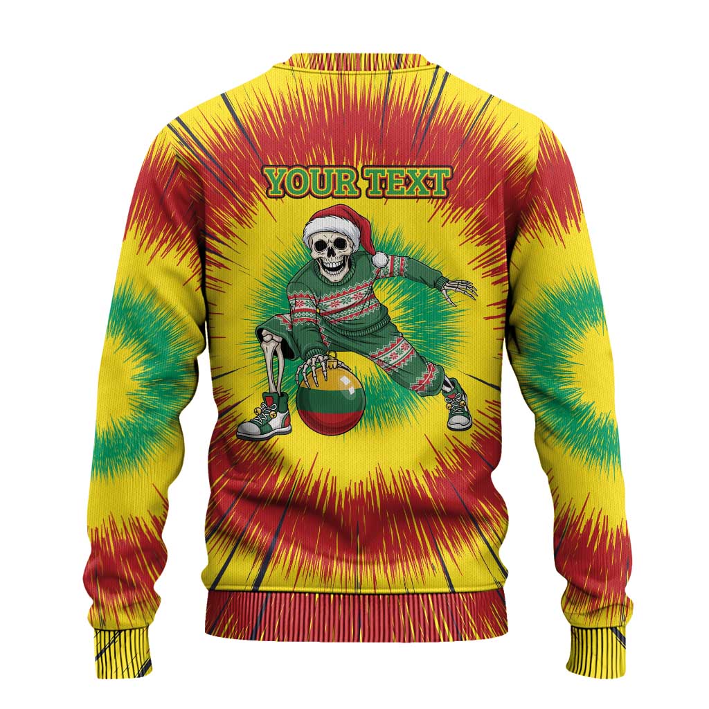 Lithuania Christmas Tie Dye Ugly Christmas Sweater Skeleton Basketball Slam Dunk Santa Hat - Wonder Print Shop
