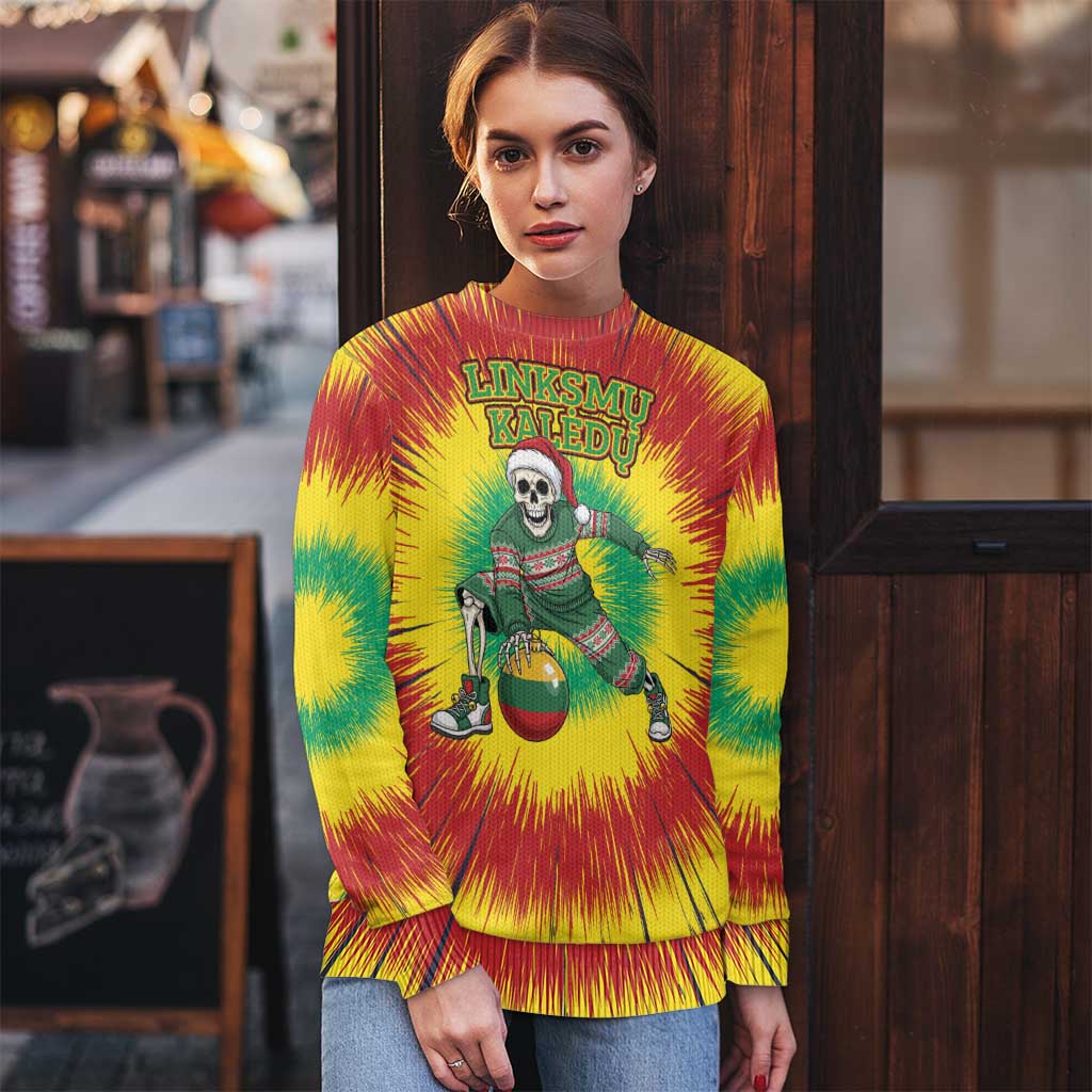 Lithuania Christmas Tie Dye Ugly Christmas Sweater Skeleton Basketball Slam Dunk Santa Hat - Wonder Print Shop