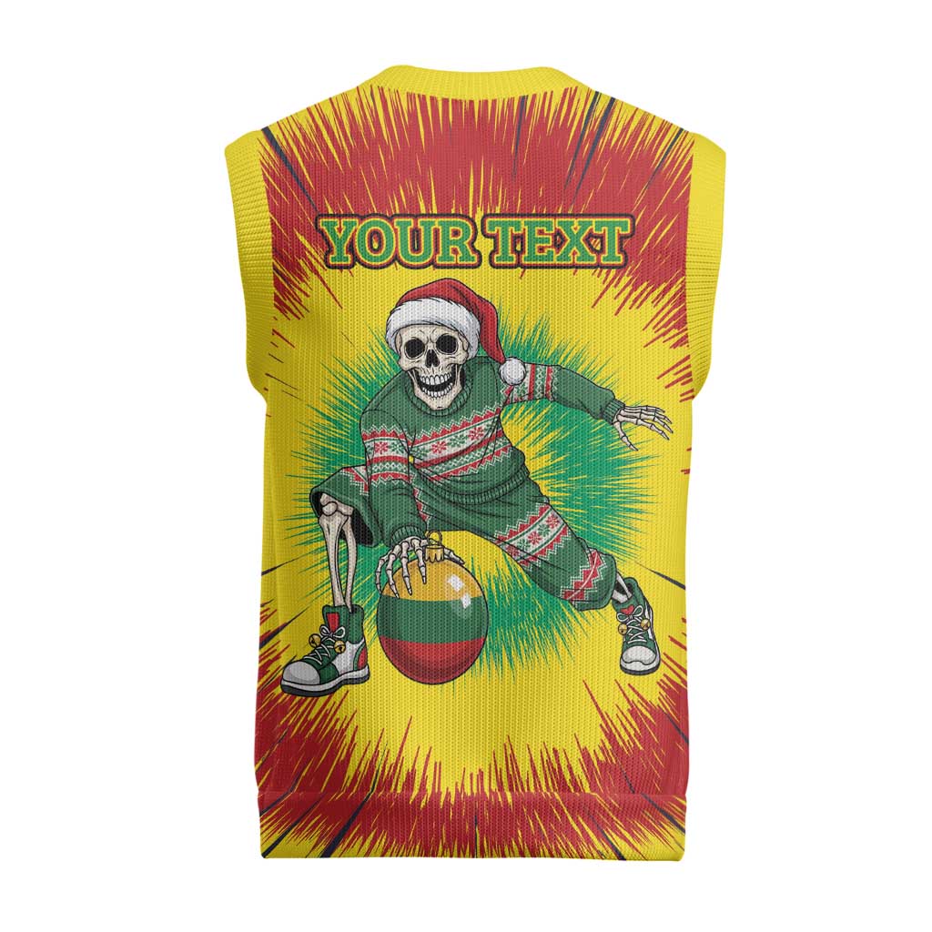 Personalized Lithuania Christmas Tie Dye Christmas Knitted V-Neck Vest Skeleton Basketball Slam Dunk Santa Hat - Wonder Print Shop