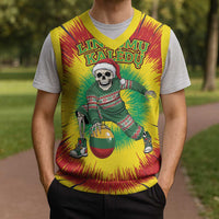 Personalized Lithuania Christmas Tie Dye Christmas Knitted V-Neck Vest Skeleton Basketball Slam Dunk Santa Hat - Wonder Print Shop