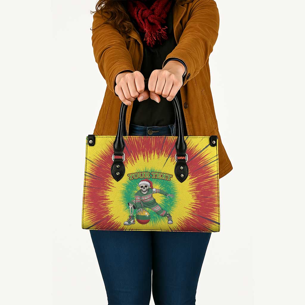 Lithuania Christmas Tie Dye Leather Bag Skeleton Basketball Slam Dunk Santa Hat - Wonder Print Shop
