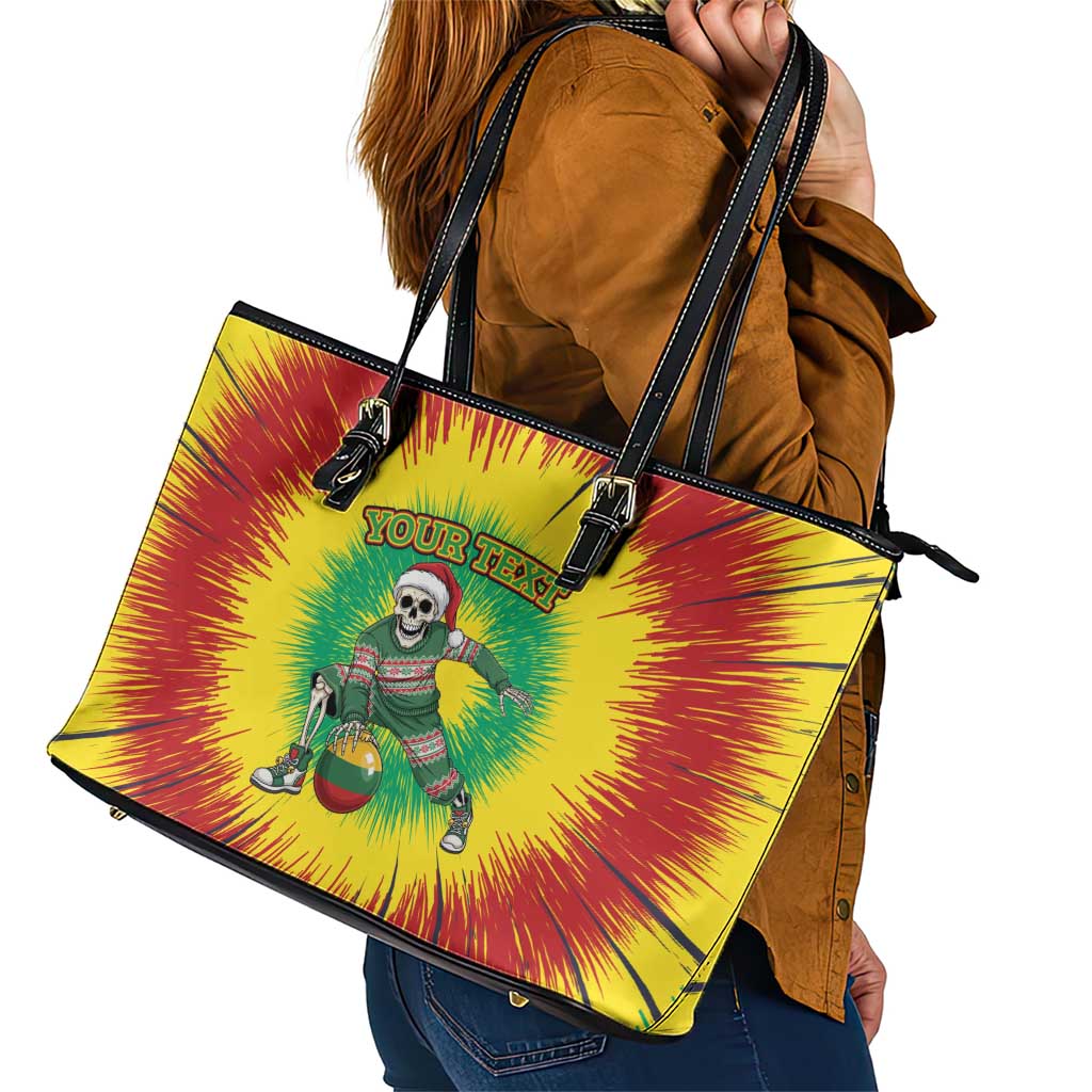 Lithuania Christmas Tie Dye Leather Tote Bag Skeleton Basketball Slam Dunk Santa Hat - Wonder Print Shop
