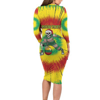 Personalized Lithuania Christmas Tie Dye Long Sleeve Bodycon Dress Skeleton Basketball Slam Dunk Santa Hat LT19
