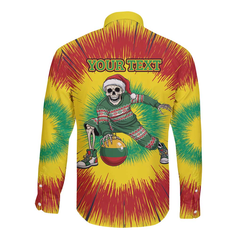 Personalized Lithuania Christmas Tie Dye Long Sleeve Button Shirt Skeleton Basketball Slam Dunk Santa Hat LT19