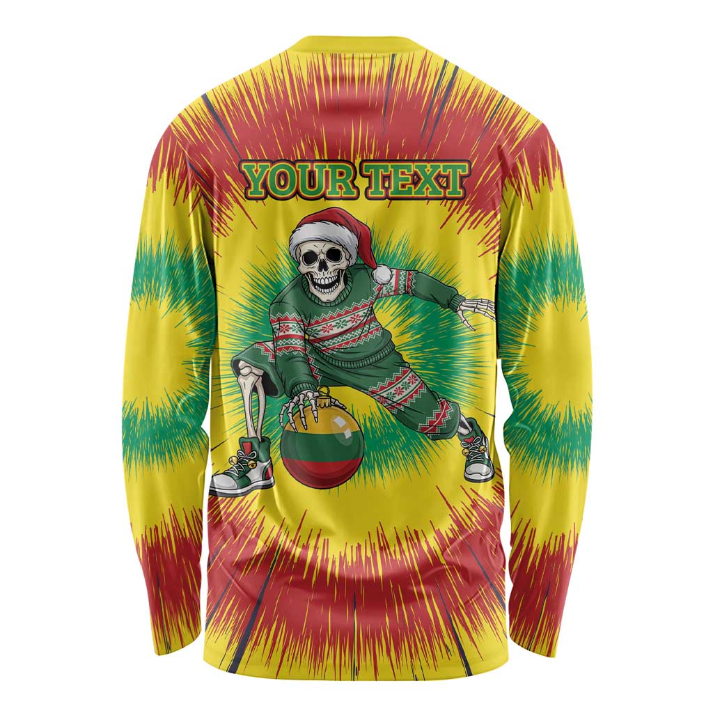 Personalized Lithuania Christmas Tie Dye Long Sleeve Shirt Skeleton Basketball Slam Dunk Santa Hat LT19