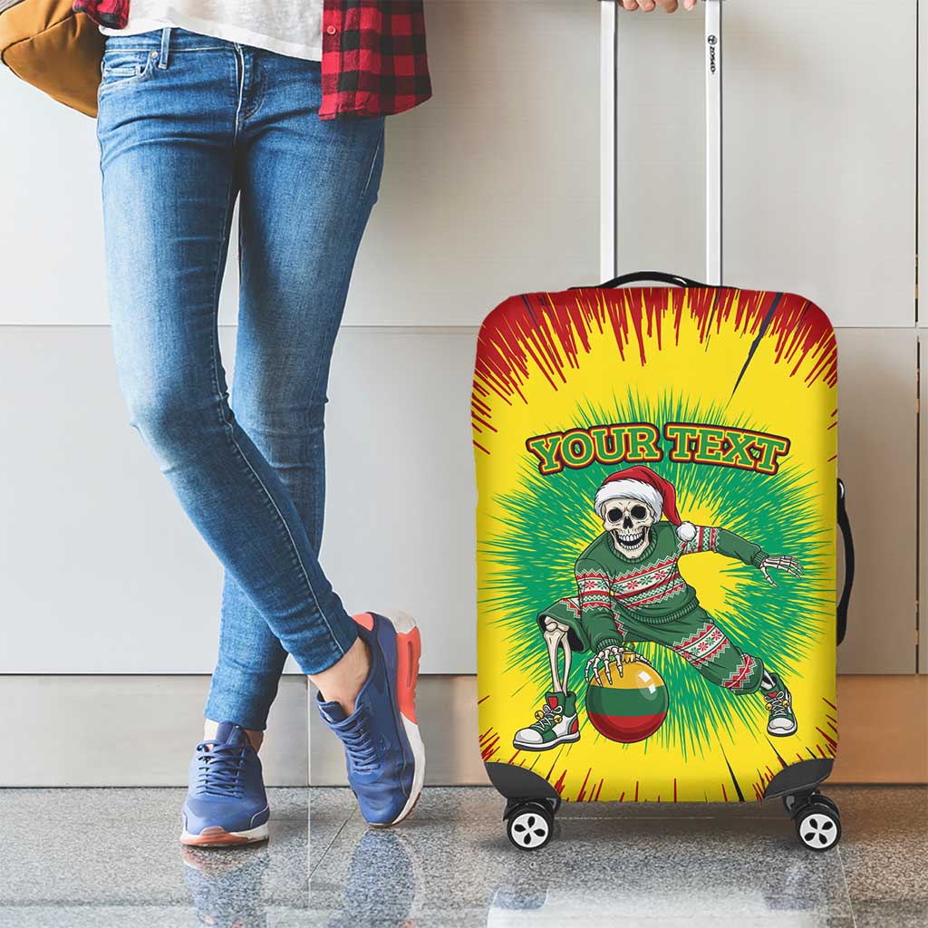 Lithuania Christmas Tie Dye Luggage Cover Skeleton Basketball Slam Dunk Santa Hat - Wonder Print Shop