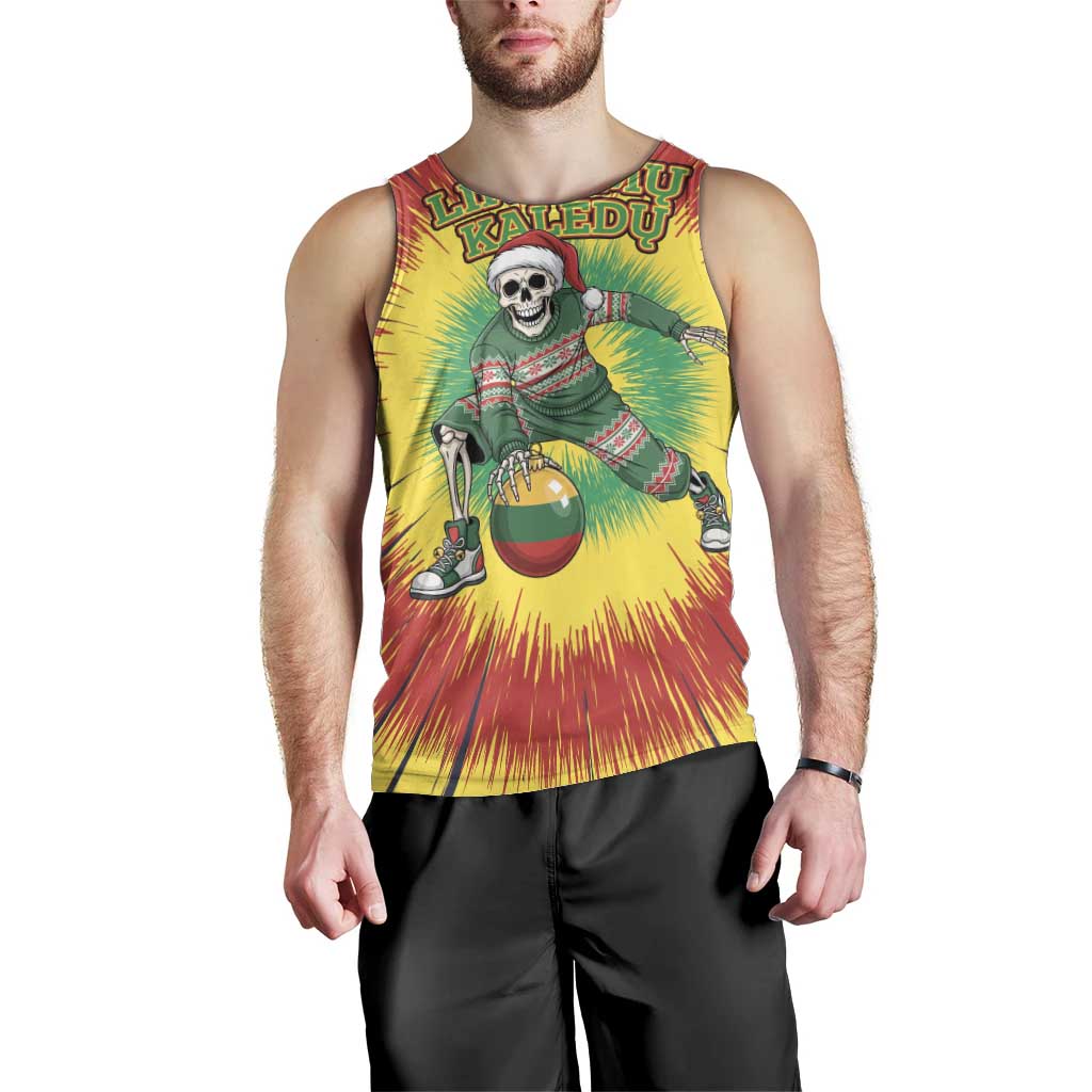 Personalized Lithuania Christmas Tie Dye Men Tank Top Skeleton Basketball Slam Dunk Santa Hat LT19