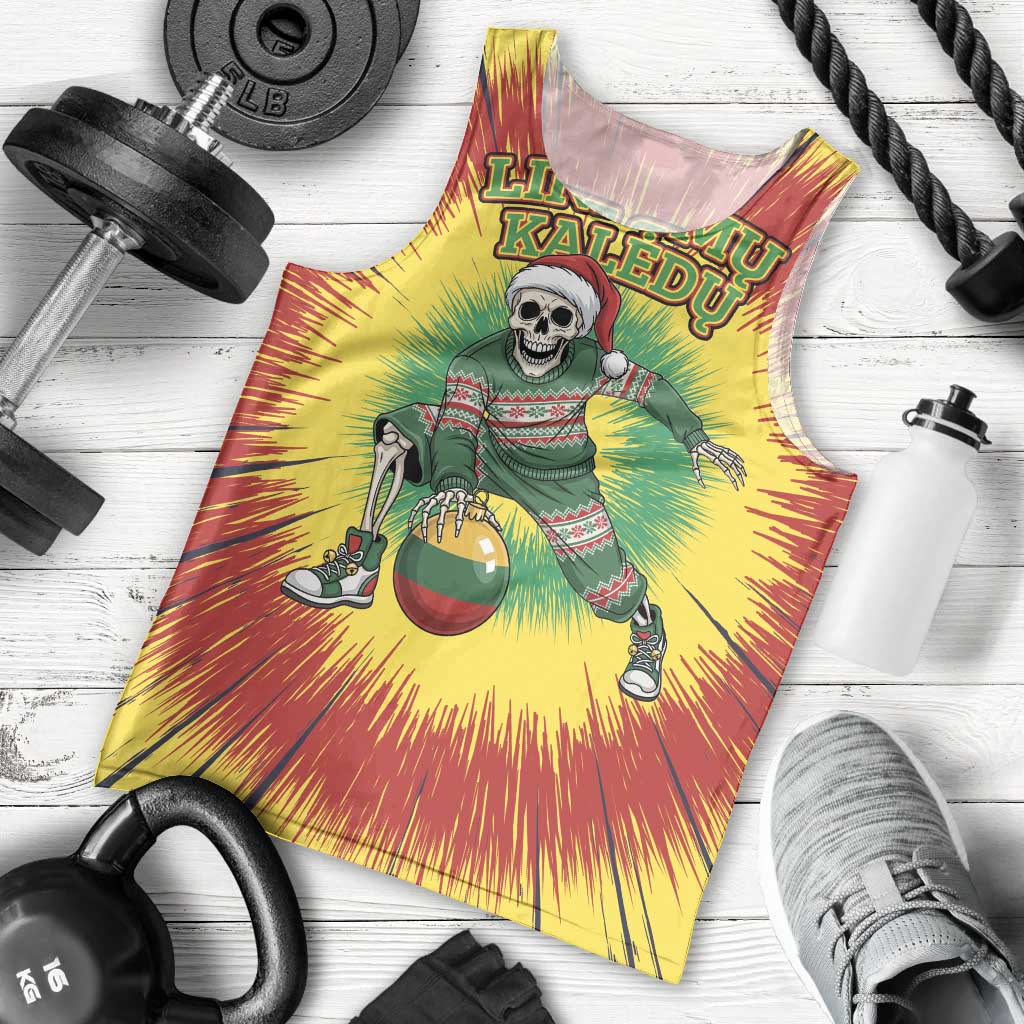 Personalized Lithuania Christmas Tie Dye Men Tank Top Skeleton Basketball Slam Dunk Santa Hat LT19
