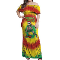 Personalized Lithuania Christmas Tie Dye Off Shoulder Maxi Dress Skeleton Basketball Slam Dunk Santa Hat LT19