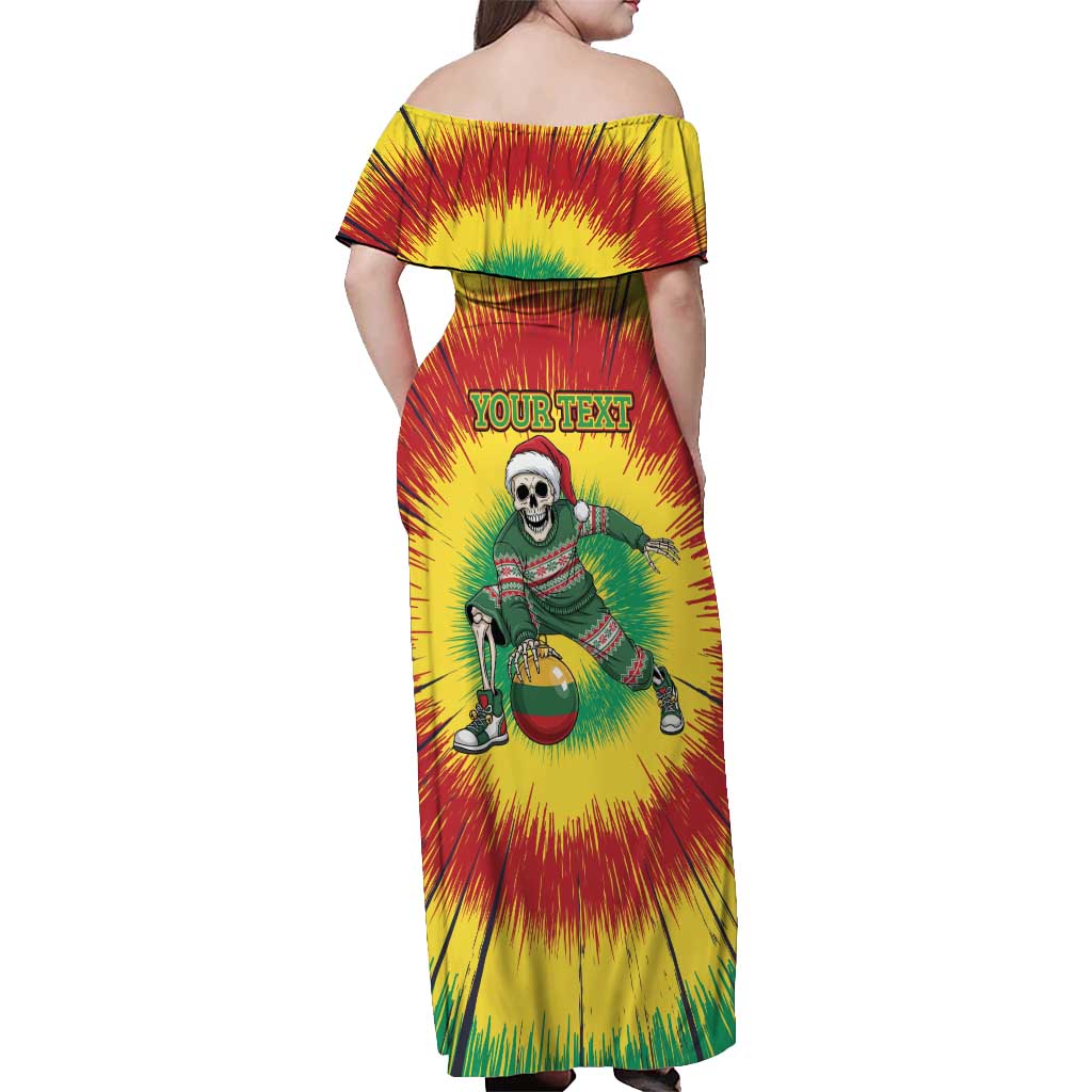 Personalized Lithuania Christmas Tie Dye Off Shoulder Maxi Dress Skeleton Basketball Slam Dunk Santa Hat LT19