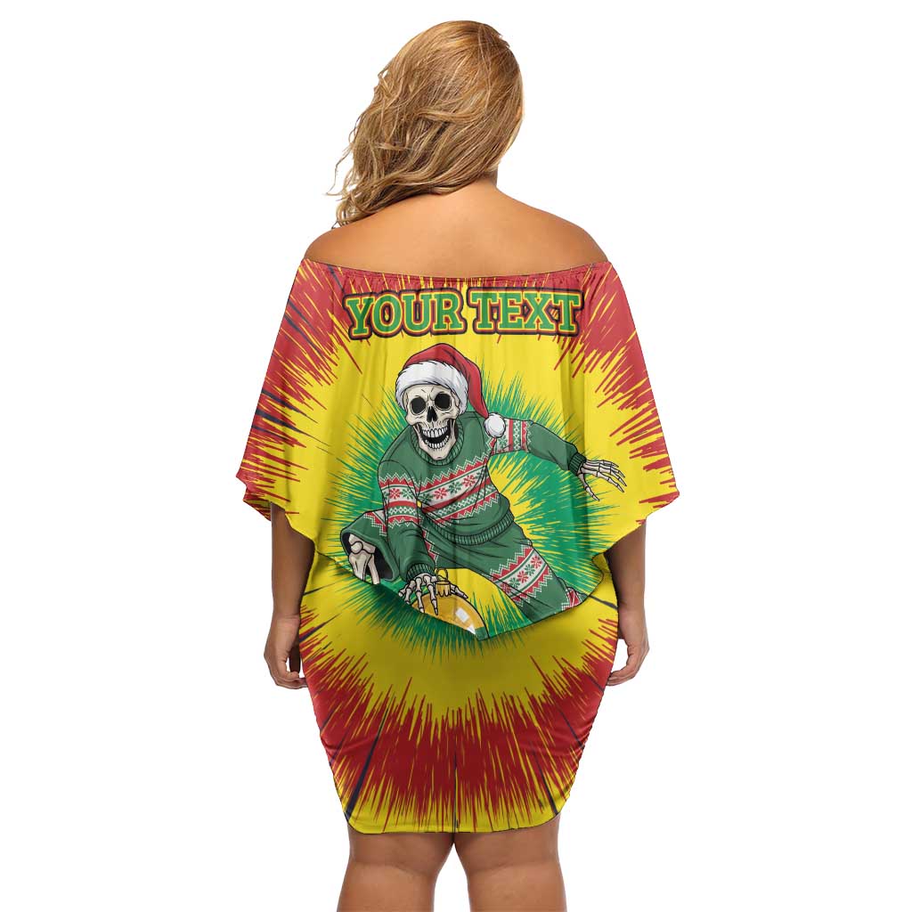 Personalized Lithuania Christmas Tie Dye Off Shoulder Short Dress Skeleton Basketball Slam Dunk Santa Hat LT19
