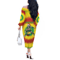 Personalized Lithuania Christmas Tie Dye Off The Shoulder Long Sleeve Dress Skeleton Basketball Slam Dunk Santa Hat LT19