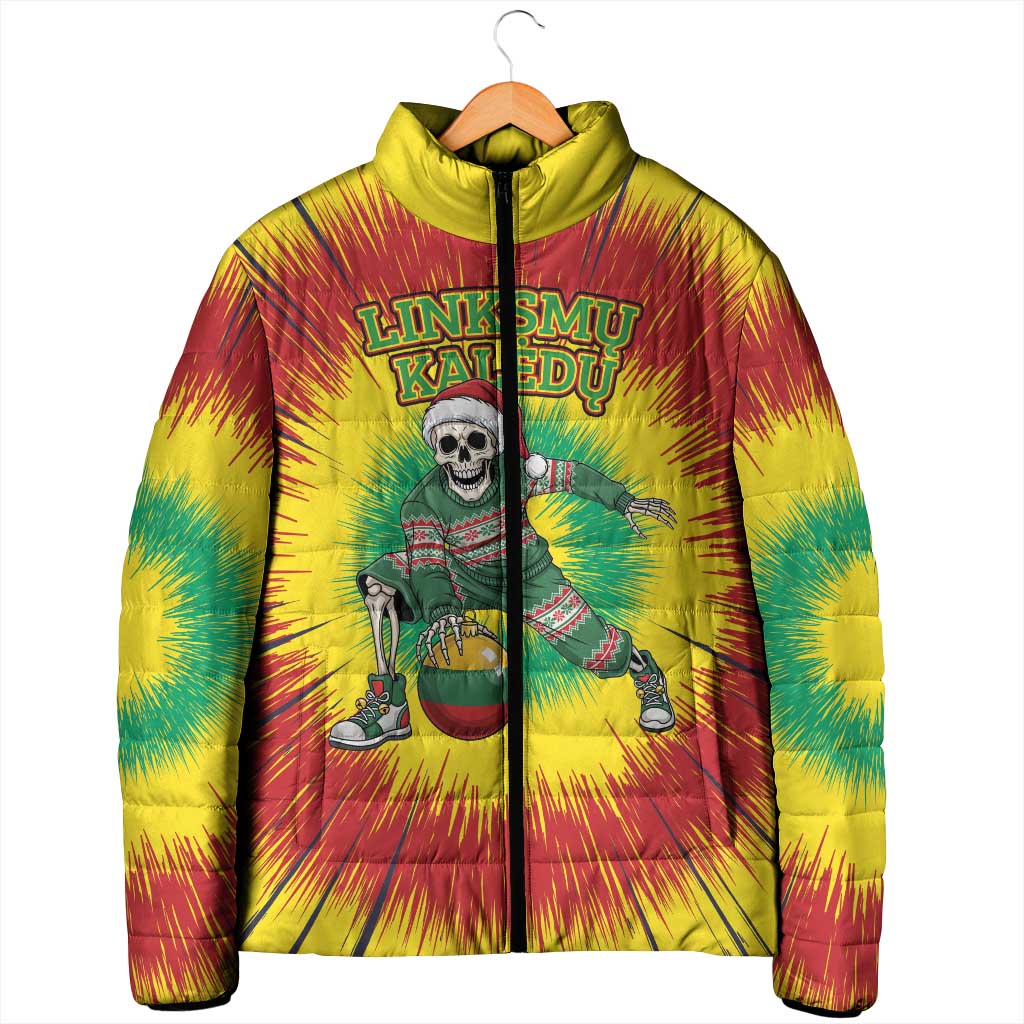 Personalized Lithuania Christmas Tie Dye Padded Jacket Skeleton Basketball Slam Dunk Santa Hat LT19