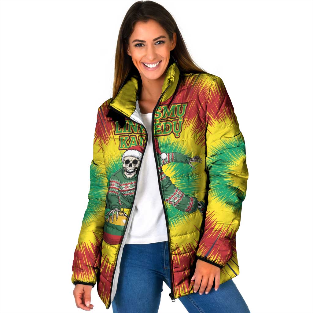 Personalized Lithuania Christmas Tie Dye Padded Jacket Skeleton Basketball Slam Dunk Santa Hat LT19