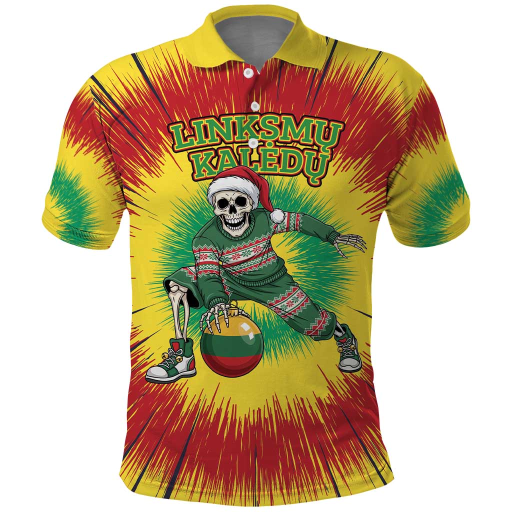 Personalized Lithuania Christmas Tie Dye Polo Shirt Skeleton Basketball Slam Dunk Santa Hat LT19