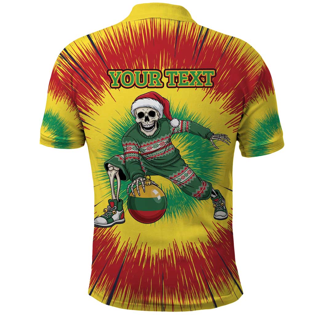 Personalized Lithuania Christmas Tie Dye Polo Shirt Skeleton Basketball Slam Dunk Santa Hat LT19