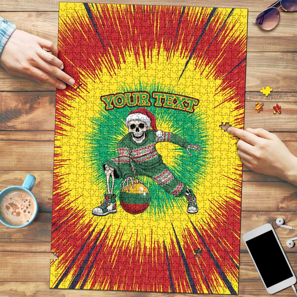 Lithuania Christmas Tie Dye Puzzle Skeleton Basketball Slam Dunk Santa Hat - Wonder Print Shop