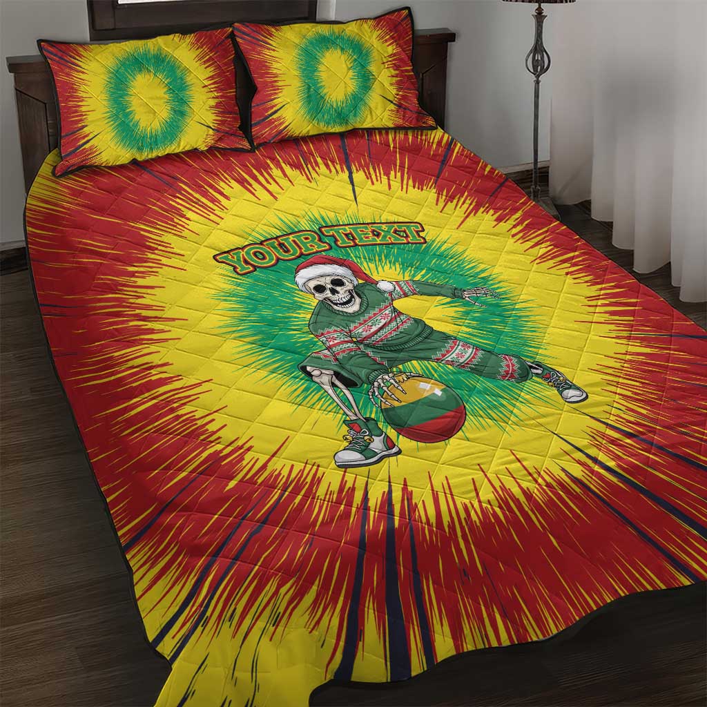 Lithuania Christmas Tie Dye Quilt Bed Set Skeleton Basketball Slam Dunk Santa Hat - Wonder Print Shop