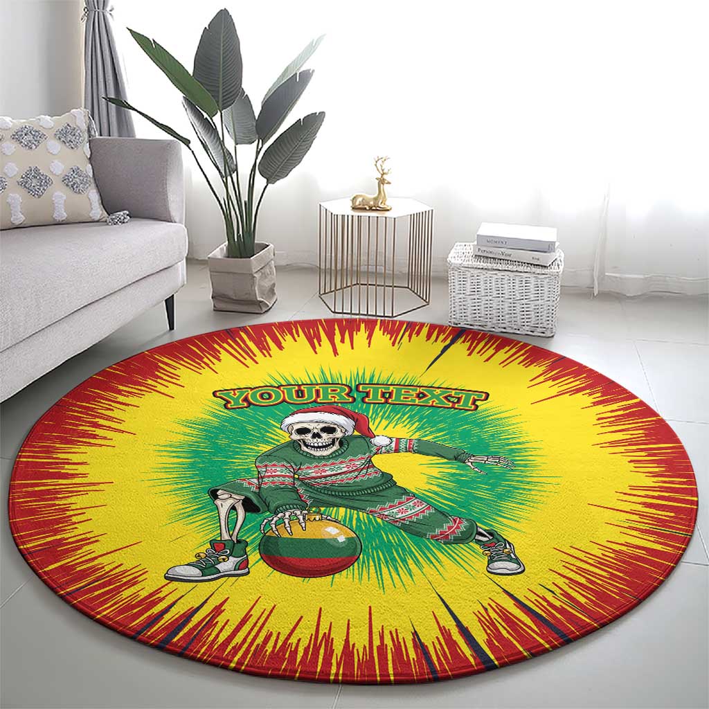 Lithuania Christmas Tie Dye Round Carpet Skeleton Basketball Slam Dunk Santa Hat - Wonder Print Shop