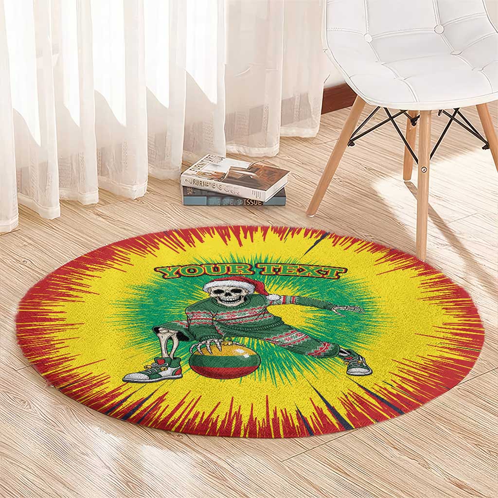 Lithuania Christmas Tie Dye Round Carpet Skeleton Basketball Slam Dunk Santa Hat - Wonder Print Shop