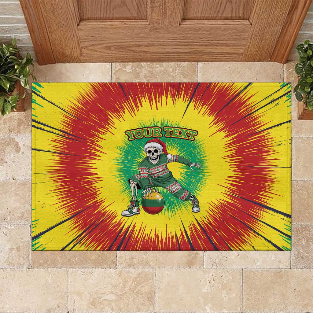 Lithuania Christmas Tie Dye Rubber Doormat Skeleton Basketball Slam Dunk Santa Hat - Wonder Print Shop