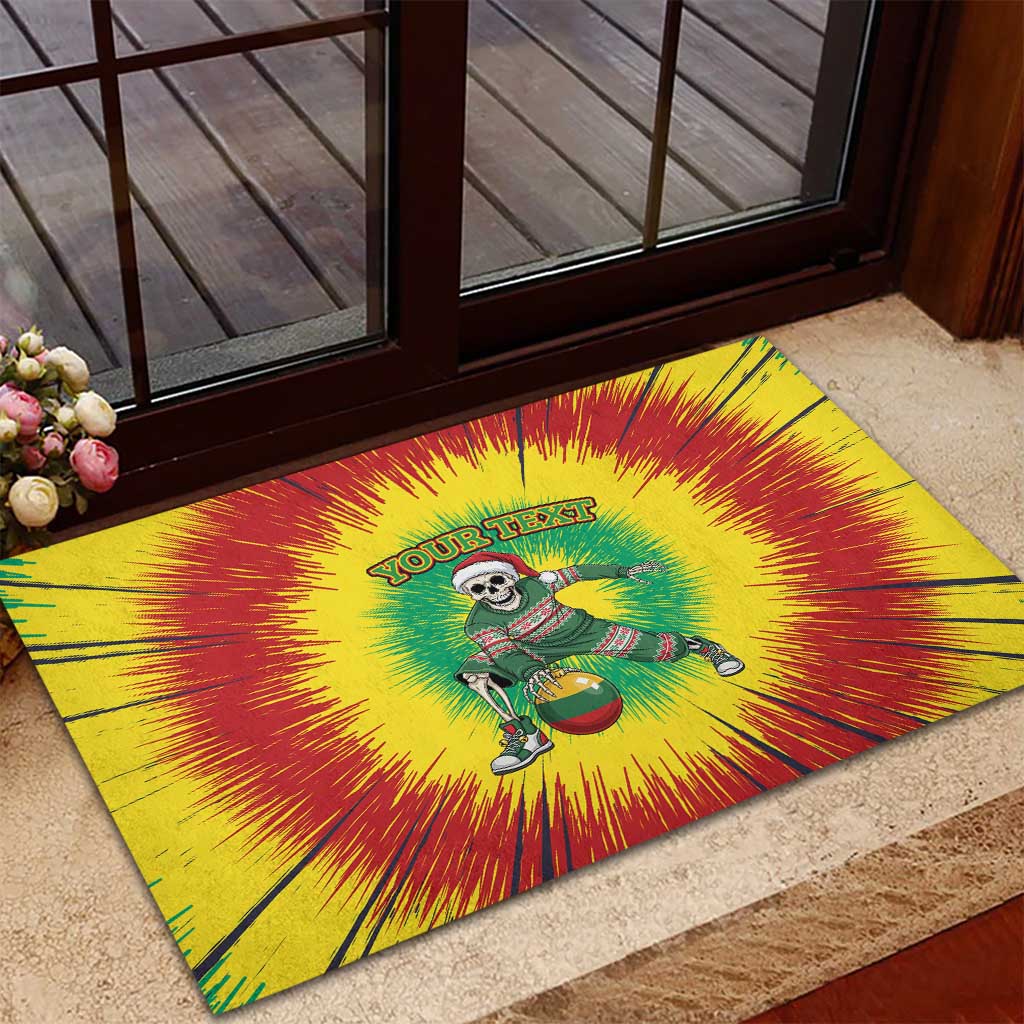 Lithuania Christmas Tie Dye Rubber Doormat Skeleton Basketball Slam Dunk Santa Hat - Wonder Print Shop