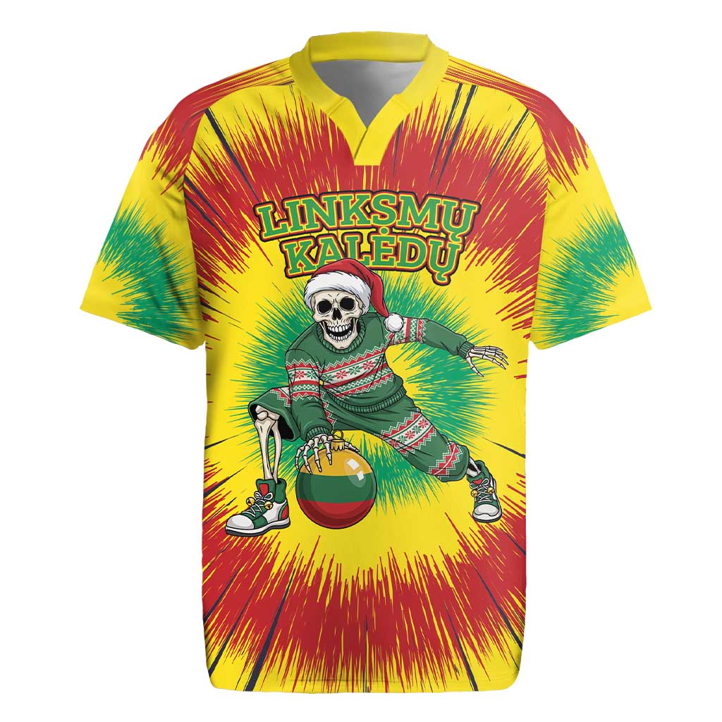 Personalized Lithuania Christmas Tie Dye Rugby Jersey Skeleton Basketball Slam Dunk Santa Hat LT19