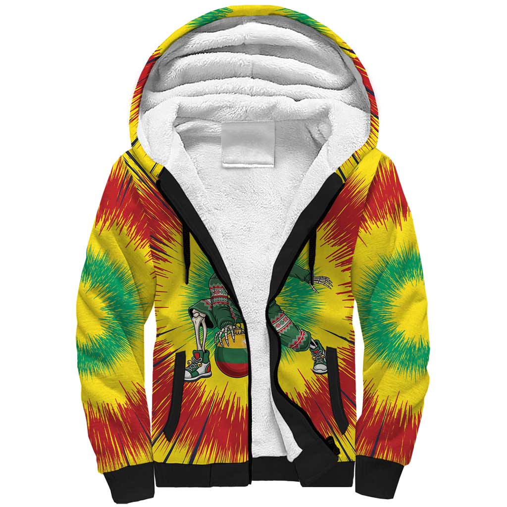 Personalized Lithuania Christmas Tie Dye Sherpa Hoodie Skeleton Basketball Slam Dunk Santa Hat LT19