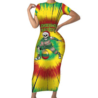 Personalized Lithuania Christmas Tie Dye Short Sleeve Bodycon Dress Skeleton Basketball Slam Dunk Santa Hat LT19