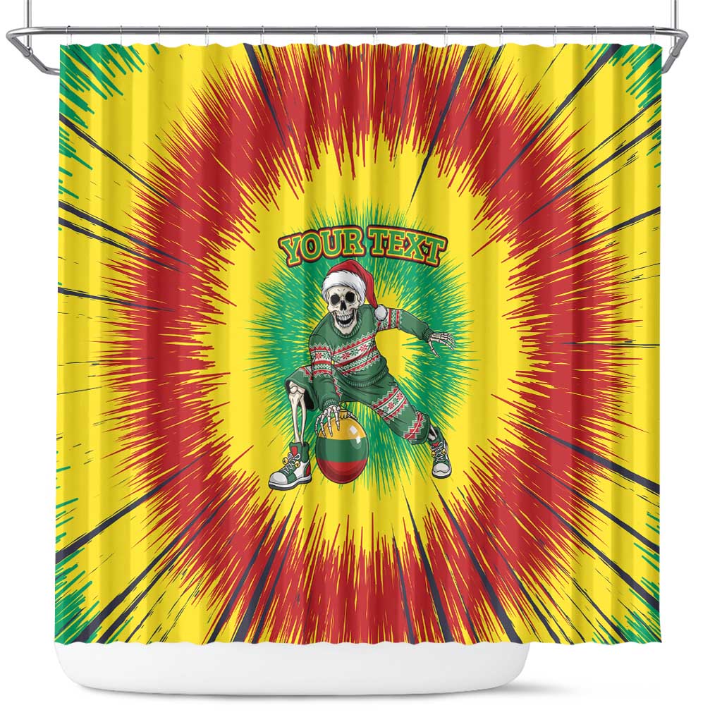 Lithuania Christmas Tie Dye Shower Curtain Skeleton Basketball Slam Dunk Santa Hat - Wonder Print Shop