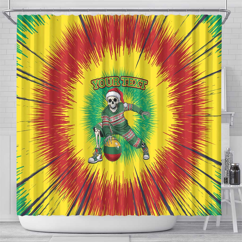 Lithuania Christmas Tie Dye Shower Curtain Skeleton Basketball Slam Dunk Santa Hat - Wonder Print Shop