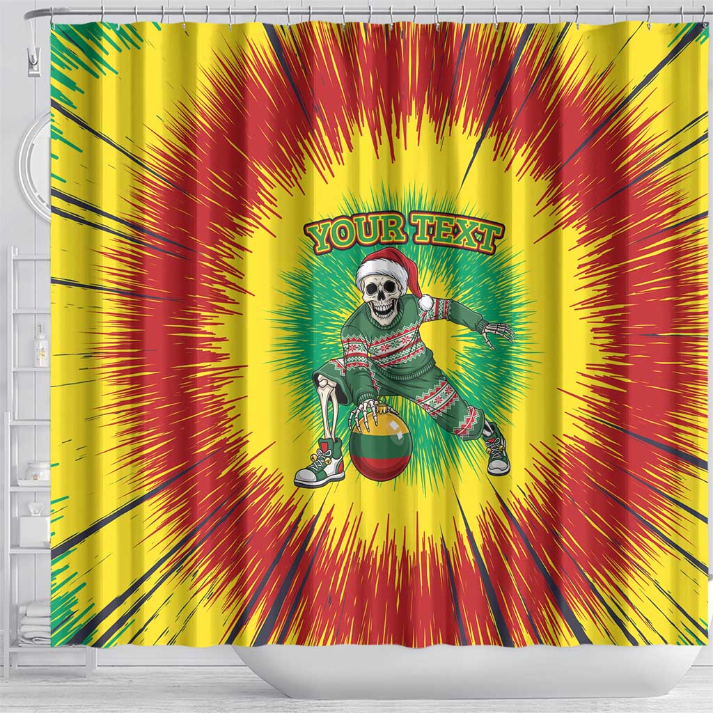 Lithuania Christmas Tie Dye Shower Curtain Skeleton Basketball Slam Dunk Santa Hat - Wonder Print Shop