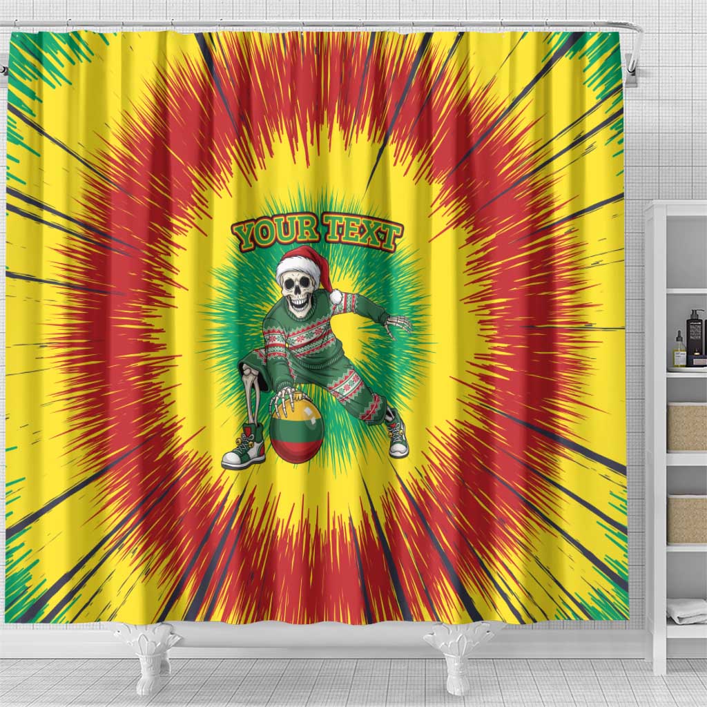 Lithuania Christmas Tie Dye Shower Curtain Skeleton Basketball Slam Dunk Santa Hat - Wonder Print Shop