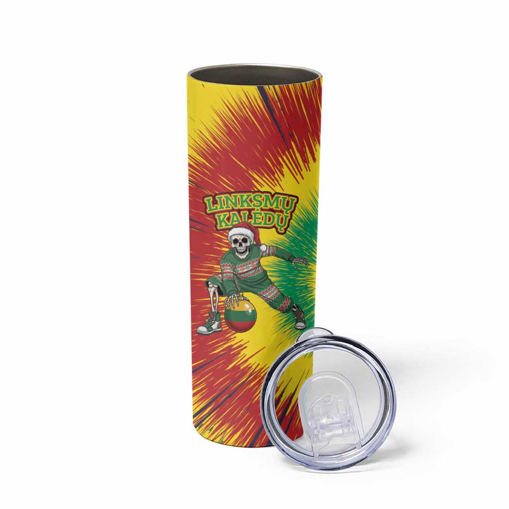 Lithuania Christmas Tie Dye Skinny Tumbler Skeleton Basketball Slam Dunk Santa Hat - Wonder Print Shop