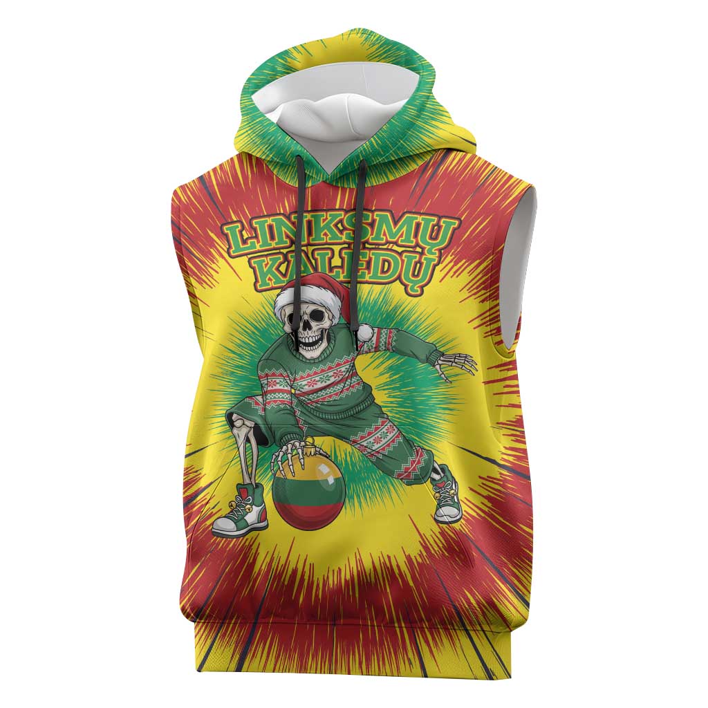 Personalized Lithuania Christmas Tie Dye Sleeveless Hoodie Skeleton Basketball Slam Dunk Santa Hat LT19