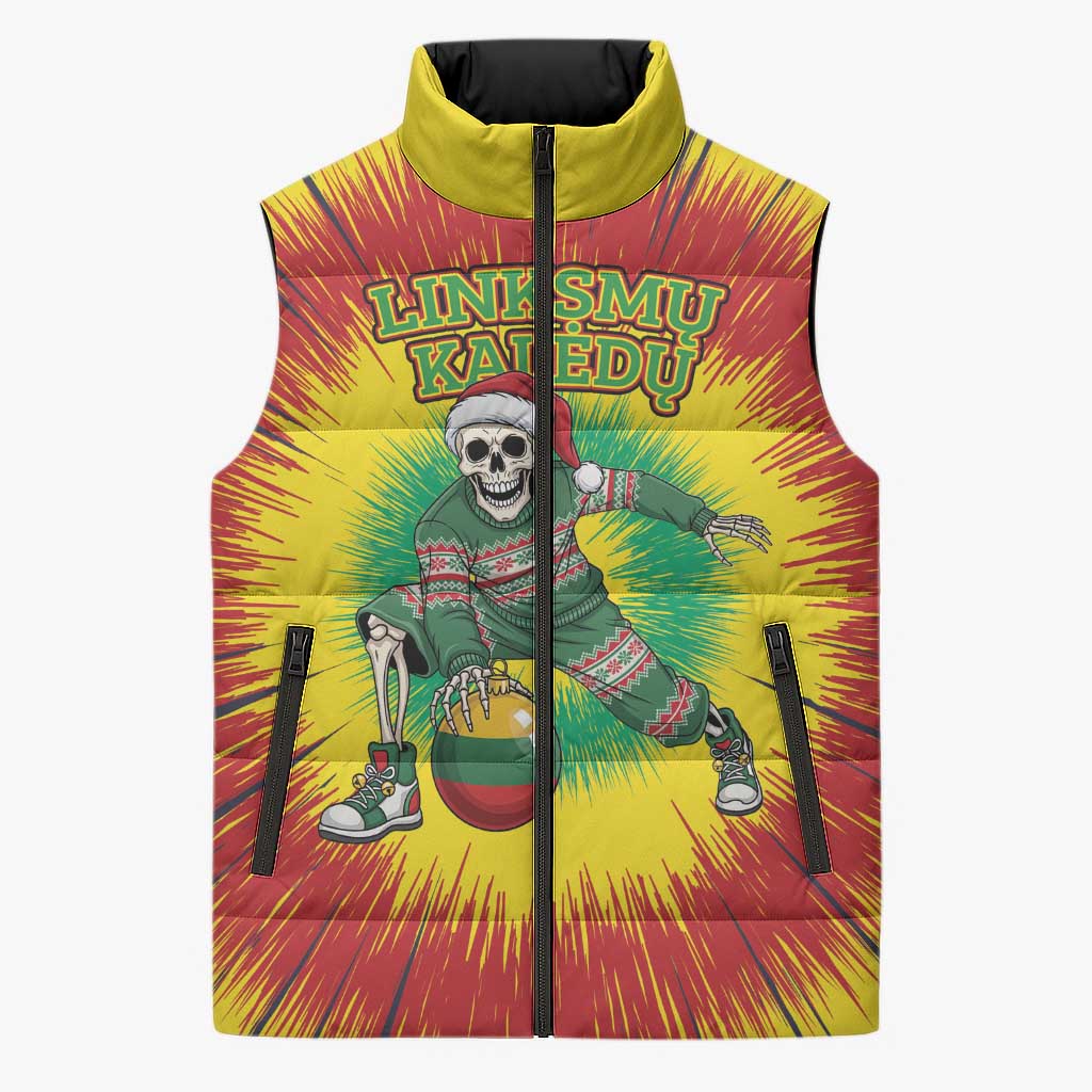 Personalized Lithuania Christmas Tie Dye Sleeveless Puffer Jacket Skeleton Basketball Slam Dunk Santa Hat LT19