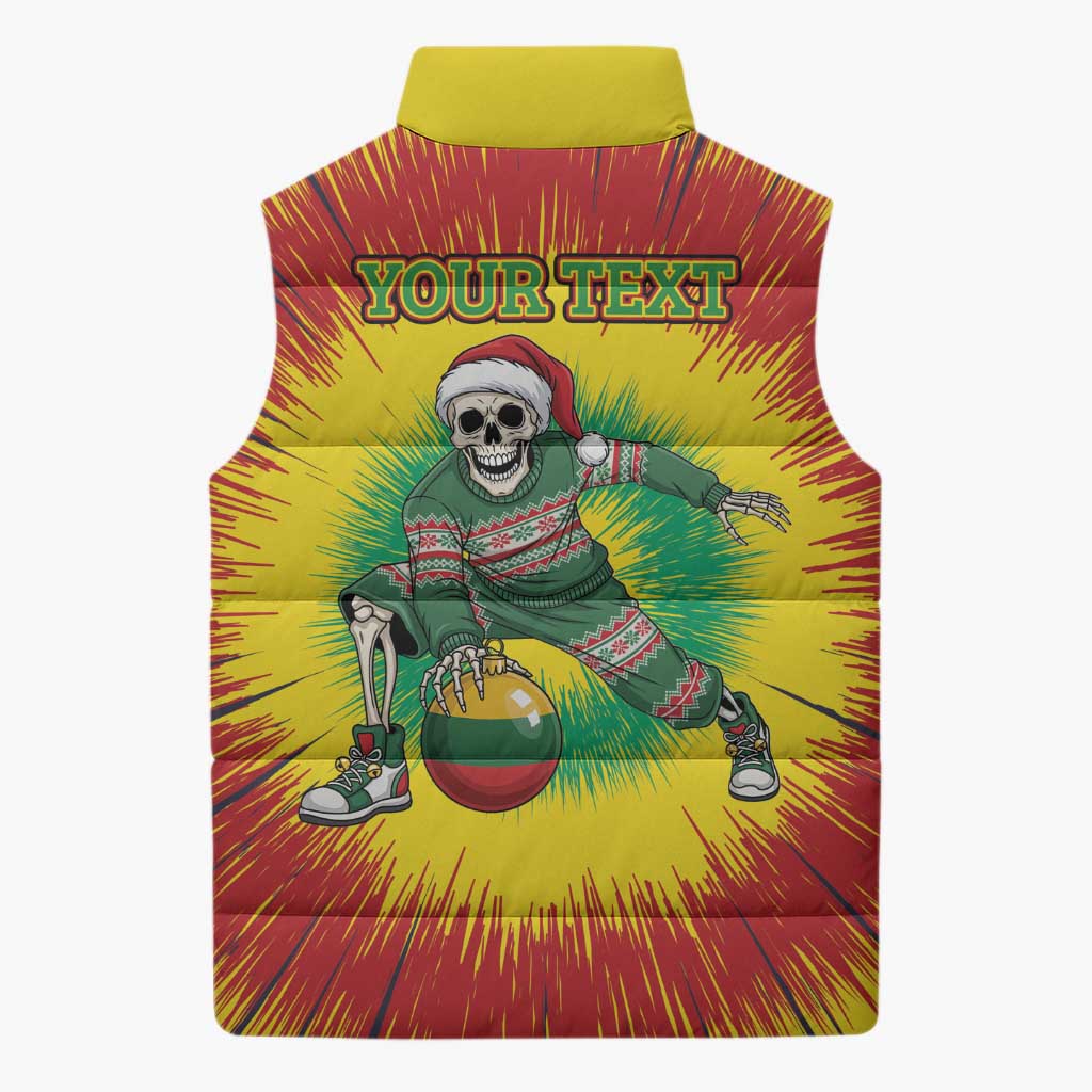 Personalized Lithuania Christmas Tie Dye Sleeveless Puffer Jacket Skeleton Basketball Slam Dunk Santa Hat LT19