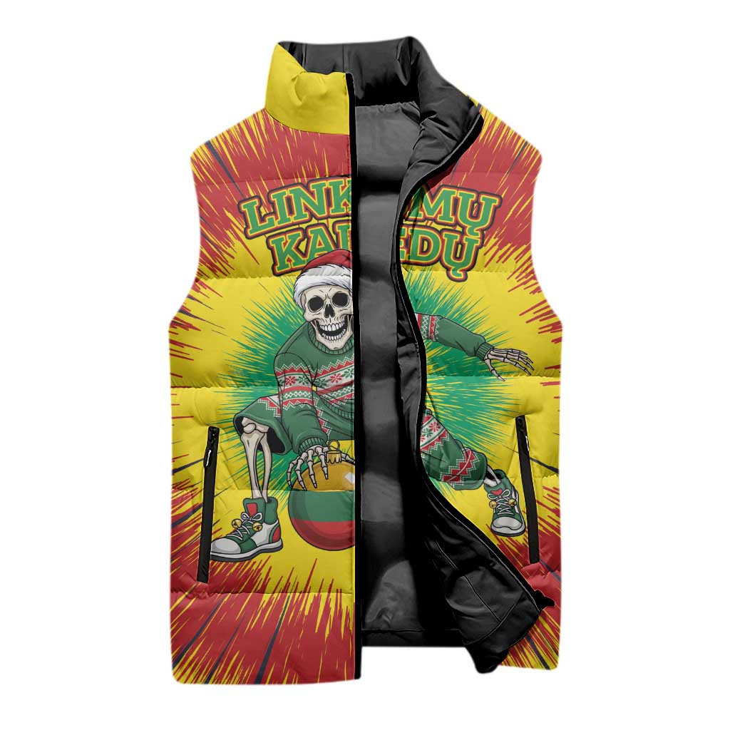 Personalized Lithuania Christmas Tie Dye Sleeveless Puffer Jacket Skeleton Basketball Slam Dunk Santa Hat LT19