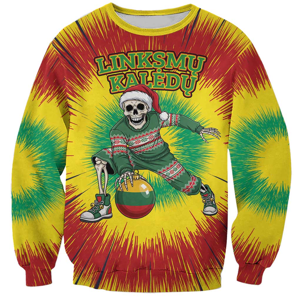 Personalized Lithuania Christmas Tie Dye Sweatshirt Skeleton Basketball Slam Dunk Santa Hat LT19