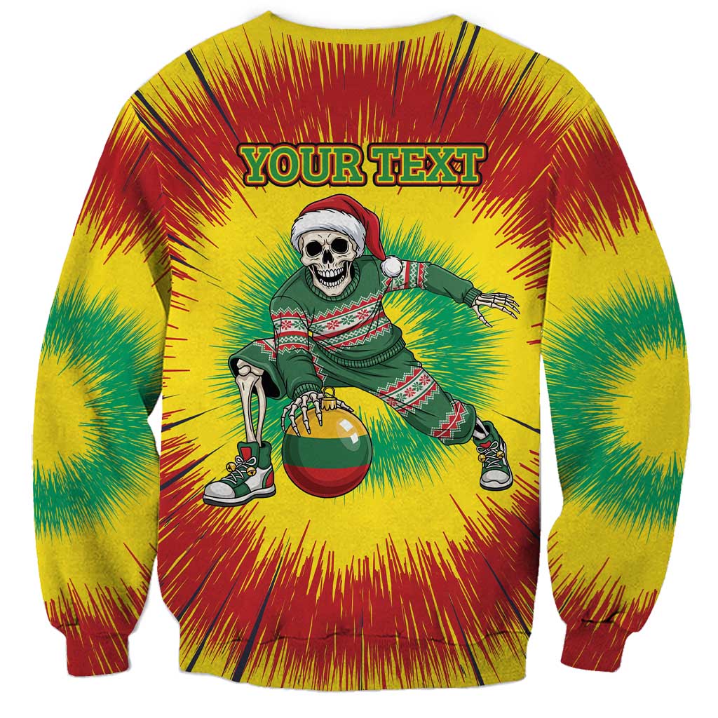Personalized Lithuania Christmas Tie Dye Sweatshirt Skeleton Basketball Slam Dunk Santa Hat LT19