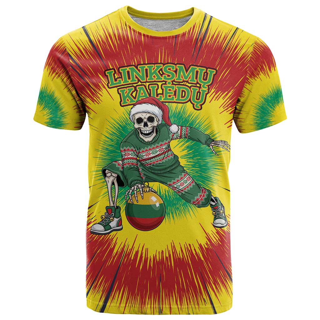 Personalized Lithuania Christmas Tie Dye T Shirt Skeleton Basketball Slam Dunk Santa Hat LT19