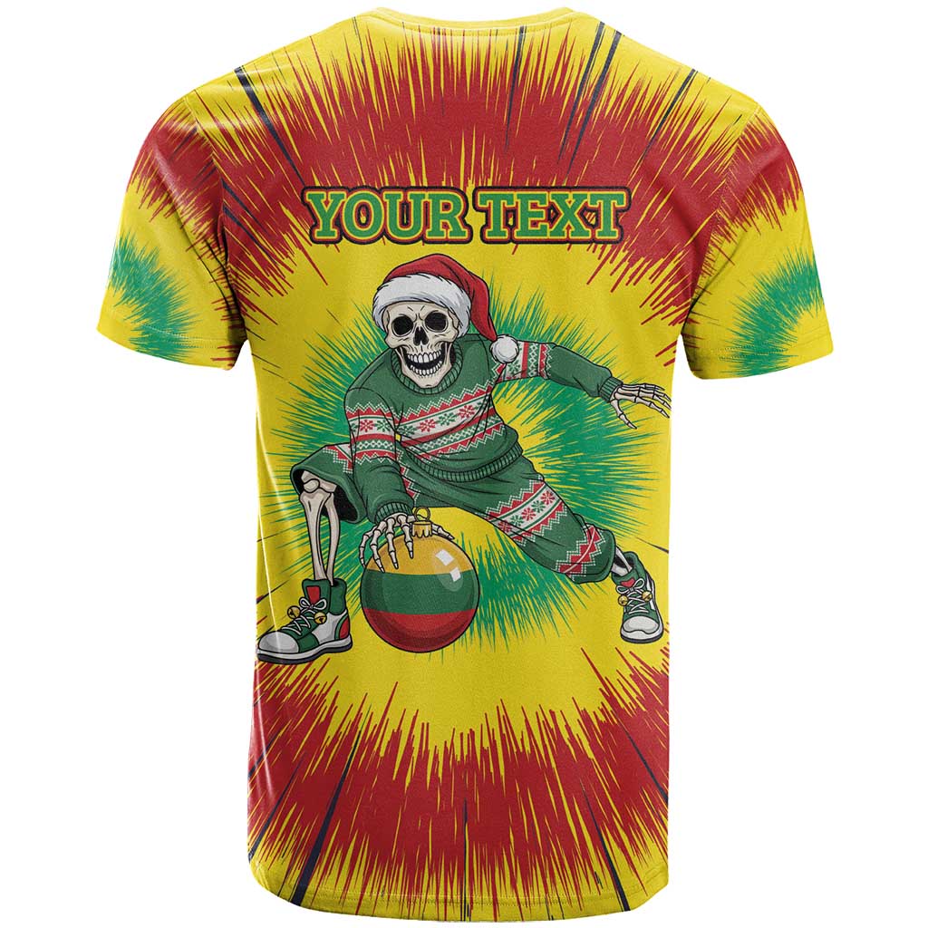 Personalized Lithuania Christmas Tie Dye T Shirt Skeleton Basketball Slam Dunk Santa Hat LT19